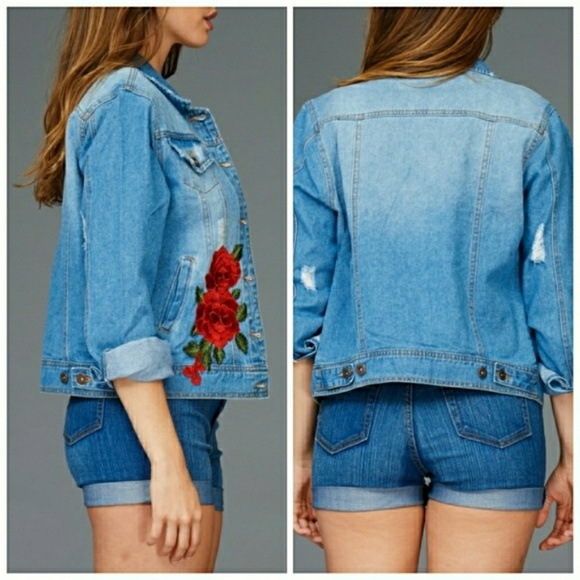 SOLD OUT ❣LAST NWT ROSE EMBROIDERED JEAN JACKET - Picture 2 of 2